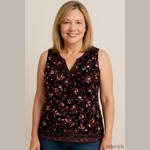 Rickis Red Floral V Neck Tank Top Medium